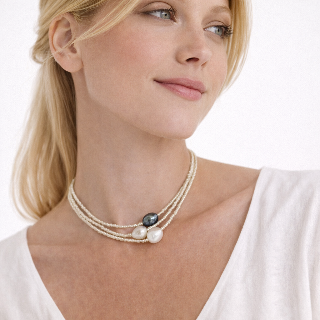 Håndlaget Perlekjede med Ferskvannsperler – Retro & Bohemsk Eleganse