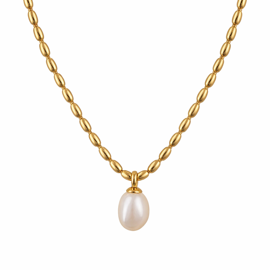 Perle Choker Halskjede – Ekte Perle & 18K Gull Detaljer i Titanium