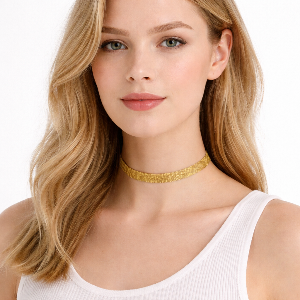 Mesh Choker Halskjede i Gullbelagt Stål – Minimalistisk Lenke­design