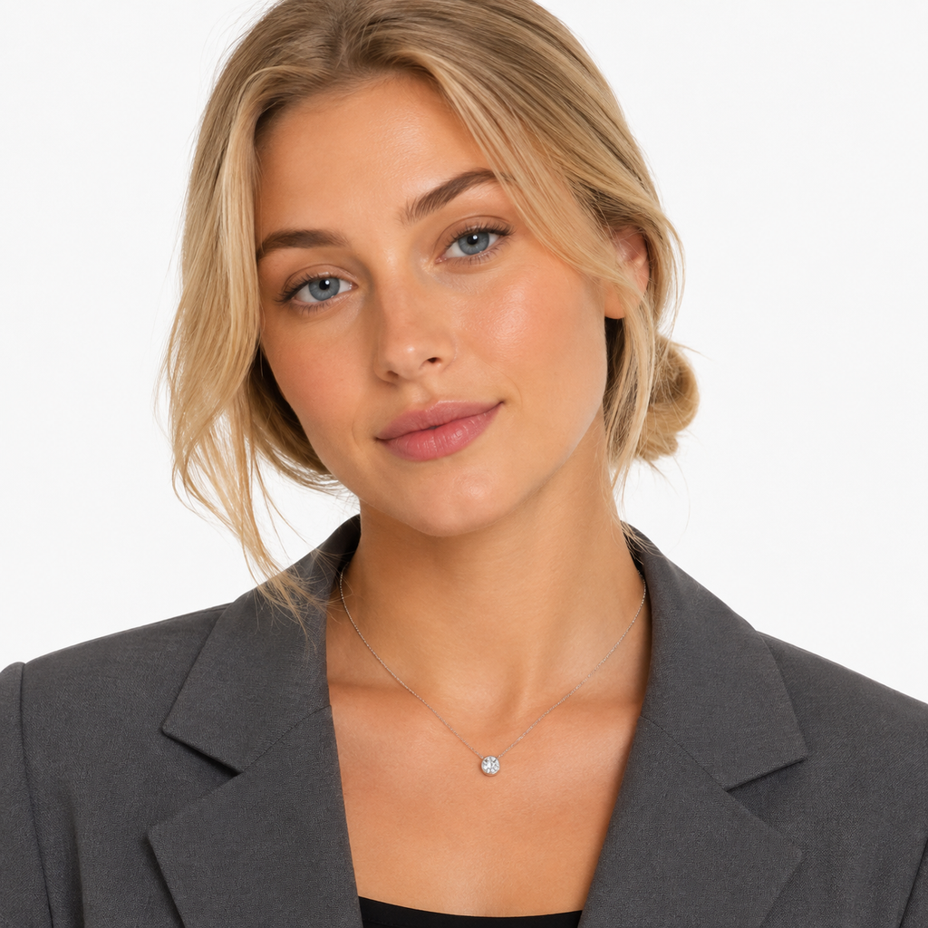Moissanitt Halskjede i S925 Sterling Sølv – Rundt Anheng 0,5/1 ct for Dame