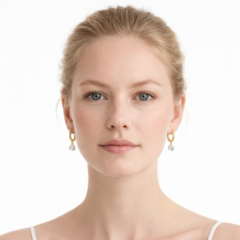 Drop Hoop Øredobber i 925 Sølv med 18K Gullbelegg – 0,3 ct Diamantlook