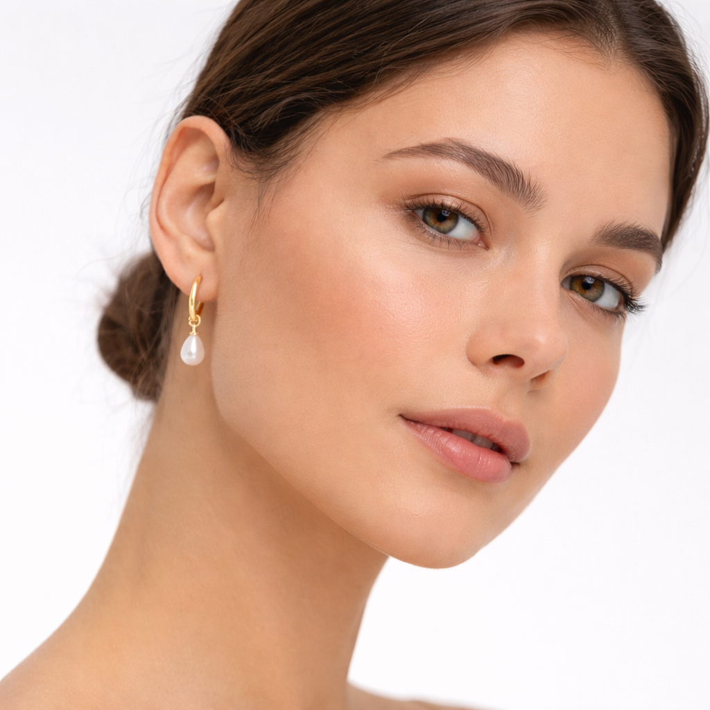 Hoop Øredobber med Perler og Zirkonia – 14K Gullbelagt Hypoallergen Design