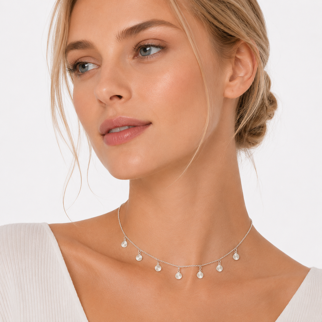 Tassel Halskjede i Rustfritt Stål | Gullfarget Choker med Glitrende Skiver