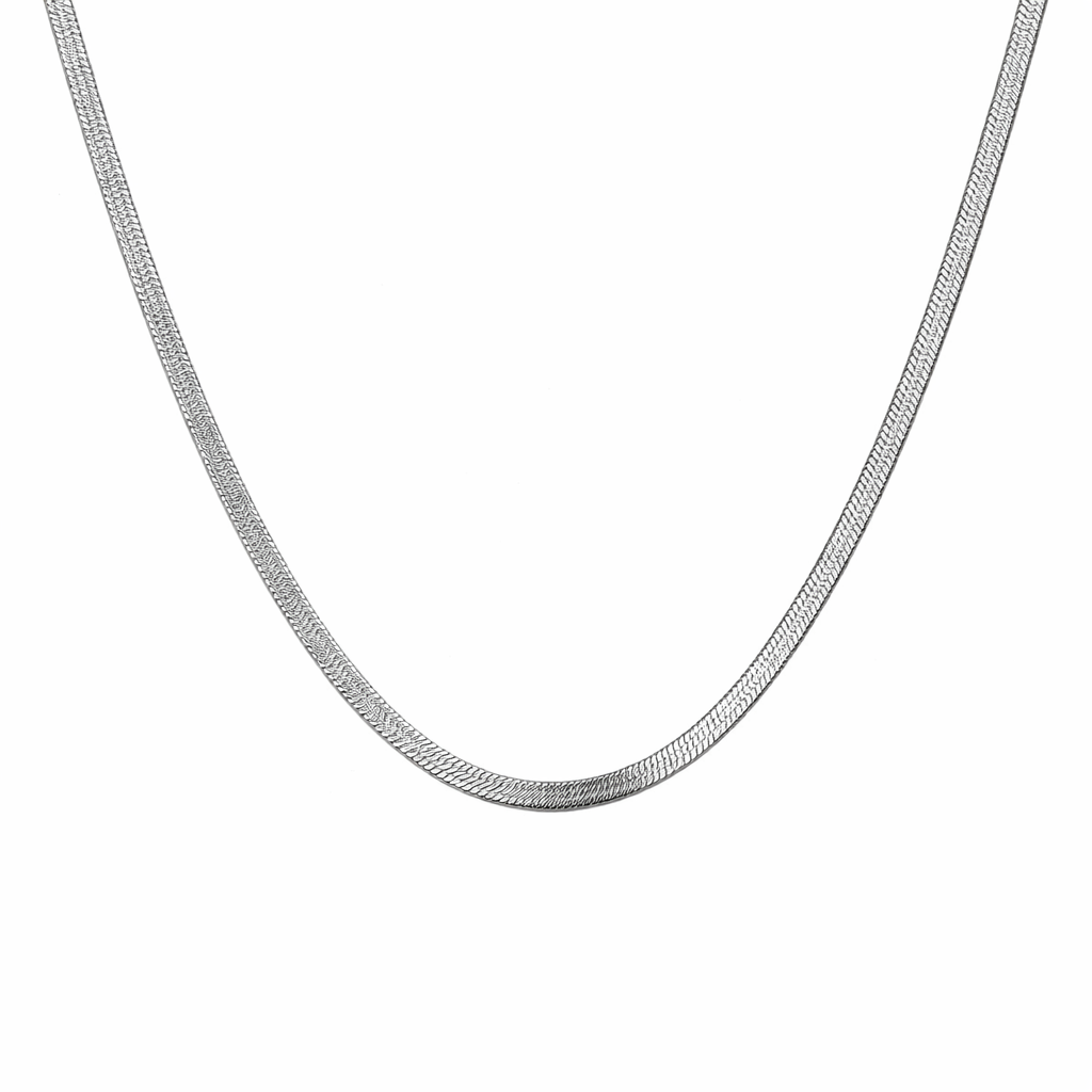 Flat Herringbone Choker i Gullbelagt Stål – 4 mm Snake Chain Halskjede (37 + 11,5 cm)