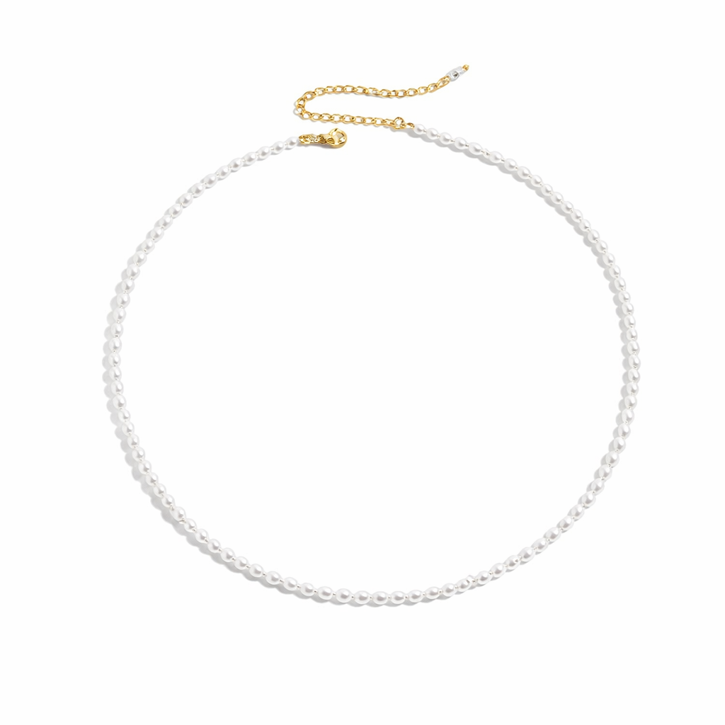 Perlehalskjede i Rustfritt Stål – 3 mm Hvite Imitasjonsperler | Elegant og Tidløs Collier til Dame