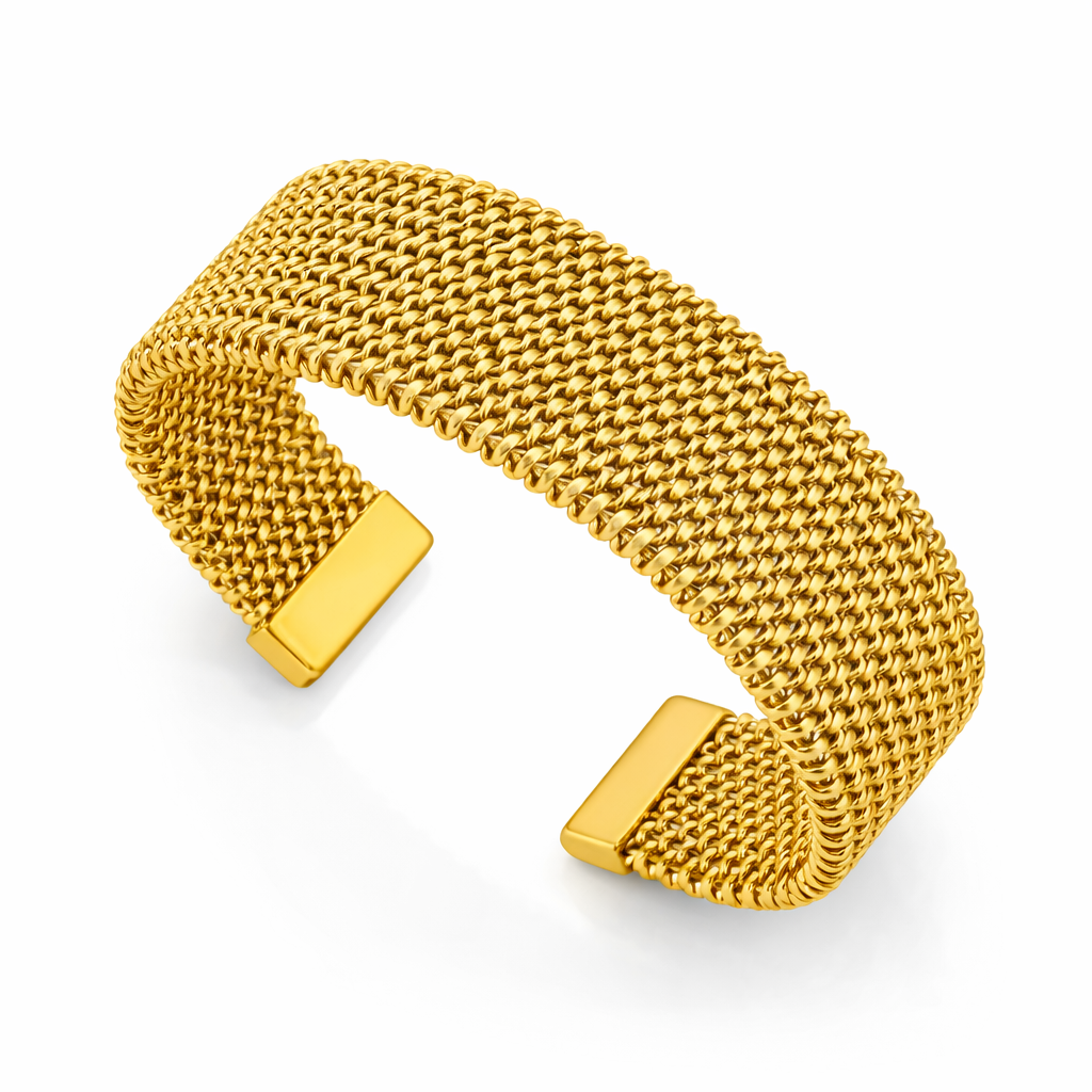 Vintage Gullfarget Cuff Armring – Flettet og Chunky Armbånd i Rustfritt Stål