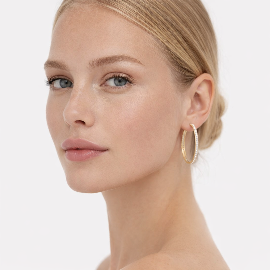 Gullfargede Ovale Hoop Øredobber med Zirkonia – Elegante Statement Øredobber