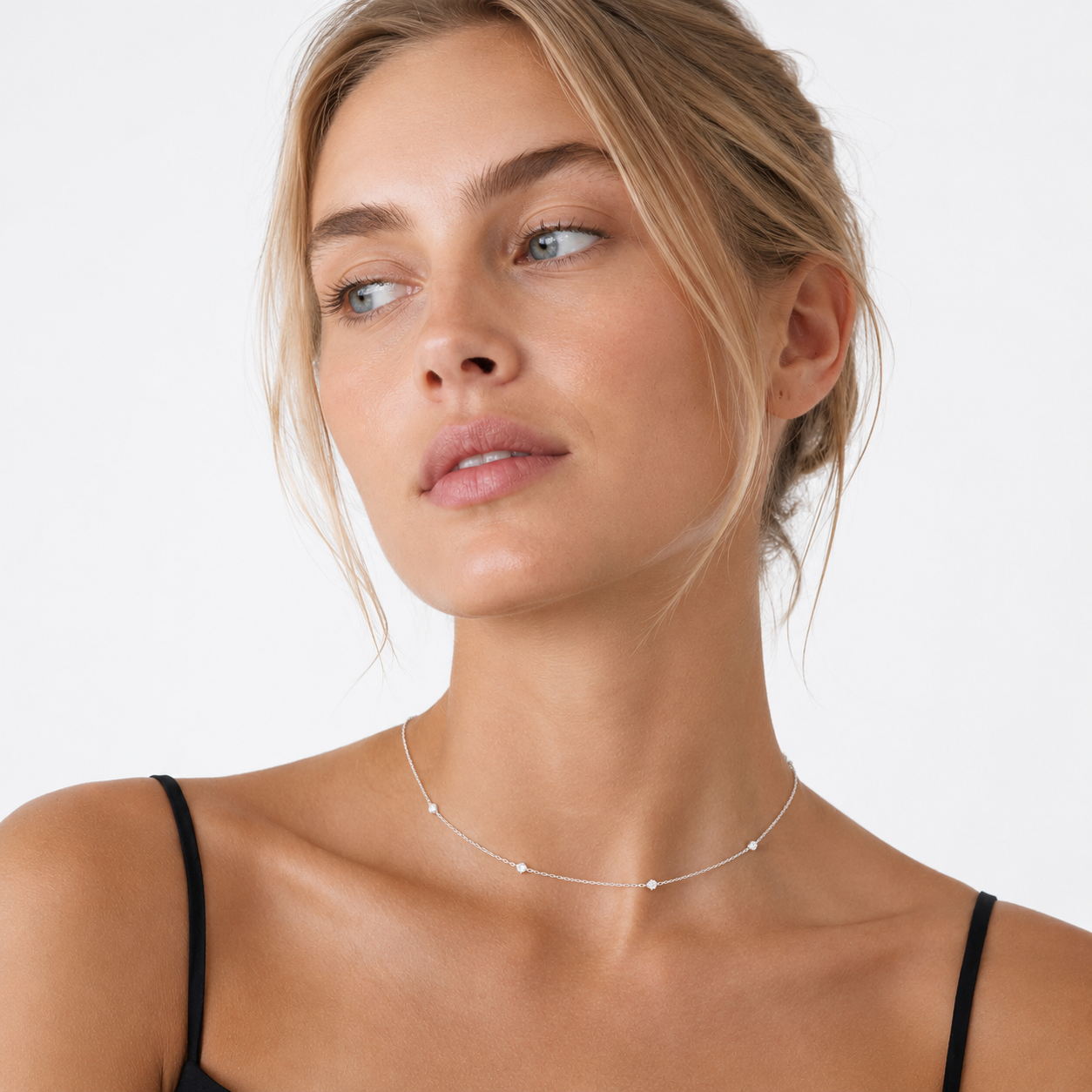Moissanite Station Halskjede i 925 Sterling Sølv – 18K Gull Layering Choker