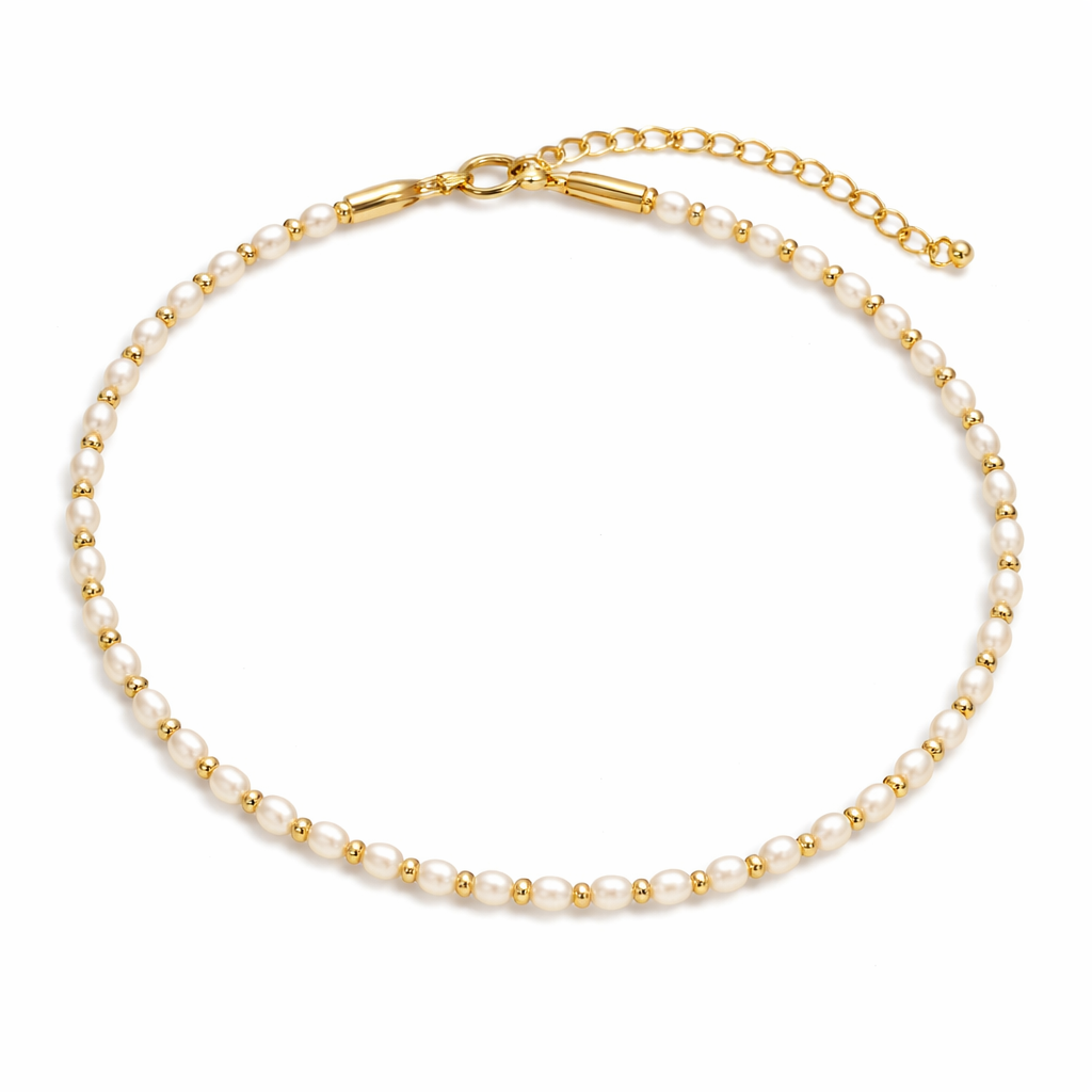 Perlehalskjede med Ferskvannsperler 6–7 mm – 14K Gullbelagt (Justerbar 40 + 5 cm)