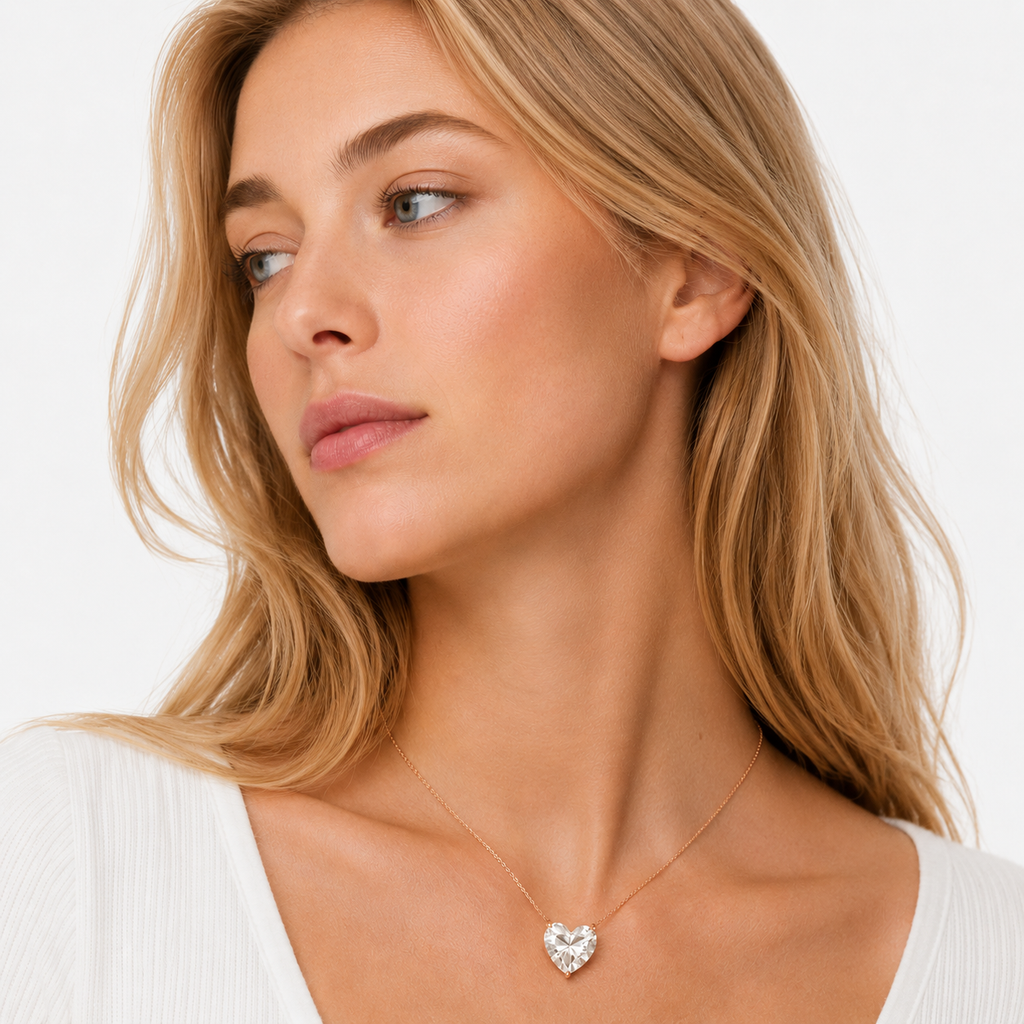 Hjerteformet Moissanite Halskjede i S925 Sølv – 18K Gullbelagt Smykke til Dame