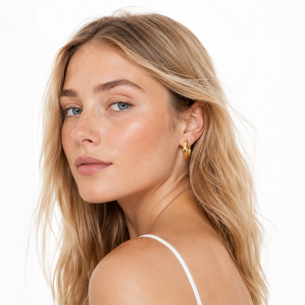 Gullbelagte Runde Hoop Øredobber – Glossy Geometriske Øredobber til Dame