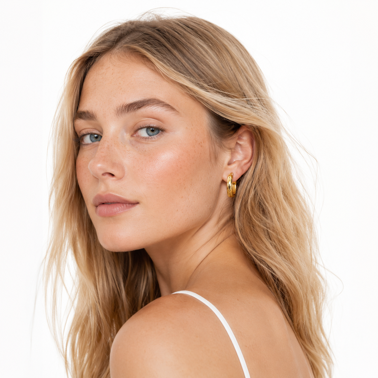 Gullbelagte Runde Hoop Øredobber – Glossy Geometriske Øredobber til Dame