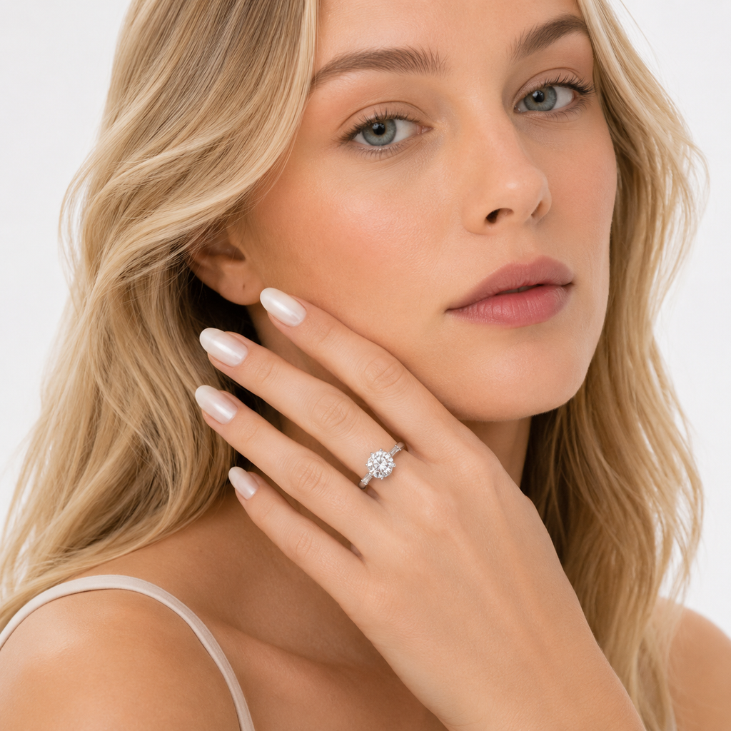 Solitær Moissanittring i 925 Sterling Sølv – Elegant Ring til Dame