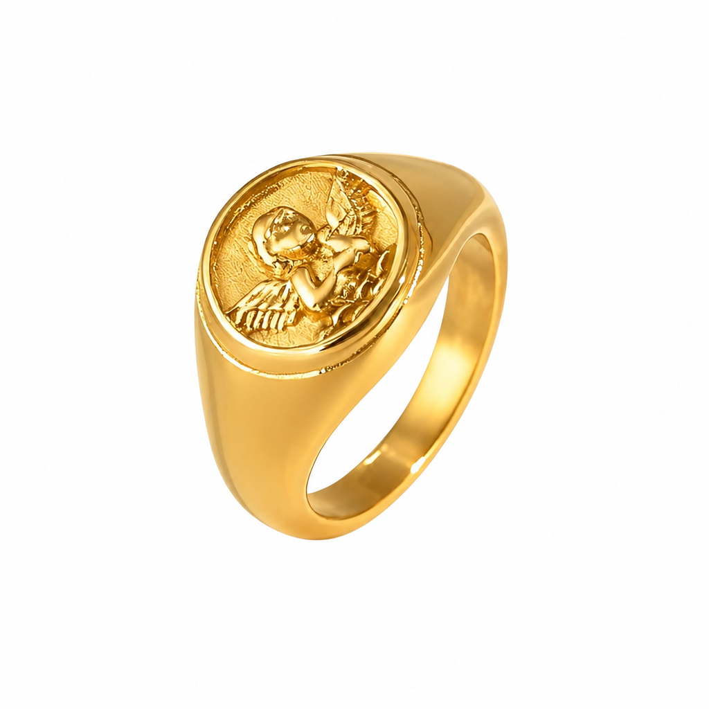 Cupid Engelring i Rustfritt Stål – Gullfarget Ring for Dame