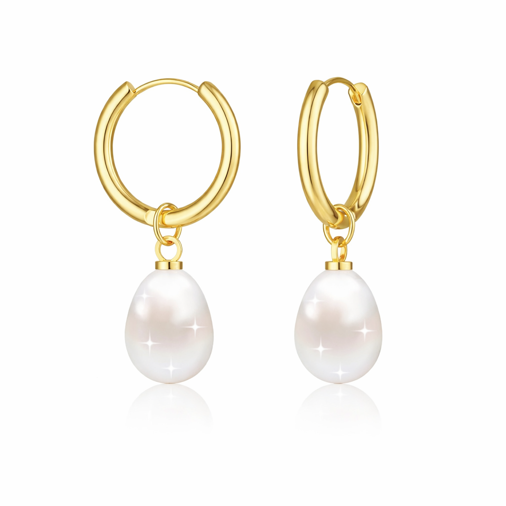 Hoop Øredobber med Perler og Zirkonia – 14K Gullbelagt Hypoallergen Design