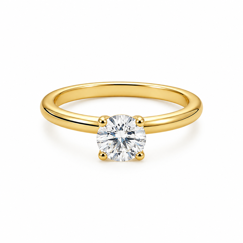 Solitaire Moissanitt Ring til Dame – Gullbelagt Ring med Klassisk 1 CT Sten