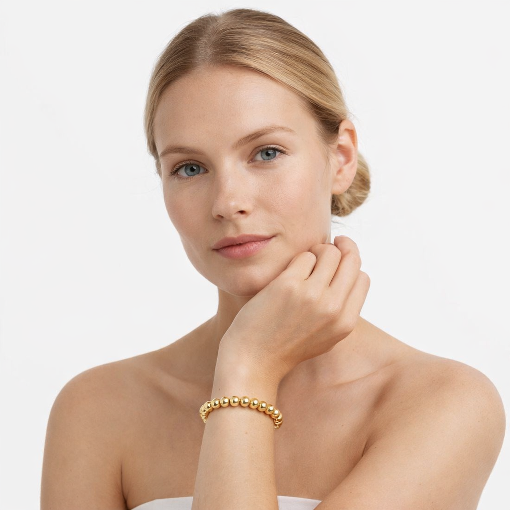 Perlearmbånd i Rustfritt Stål – Elastisk Armbånd 4 / 6 / 8 mm (Allergivennlig)
