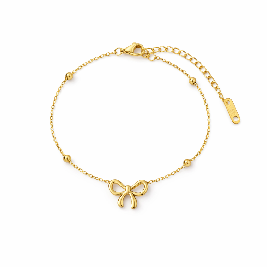 Smykkesett med sløyfe i rustfritt stål – choker/kjede + armbånd + øredobber (trend, perfekt gave)
