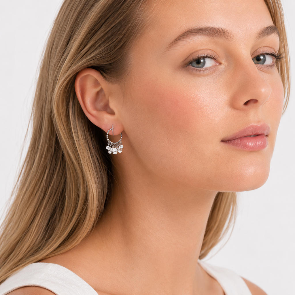 Geometriske Hoop Øredobber i 925 Sterling Sølv – Elegante Øredobber med Zirkonia