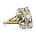 Vintage Ring med Utskåret Design og Zirkon – Tofarget Elegant Fest- og Vielsesring