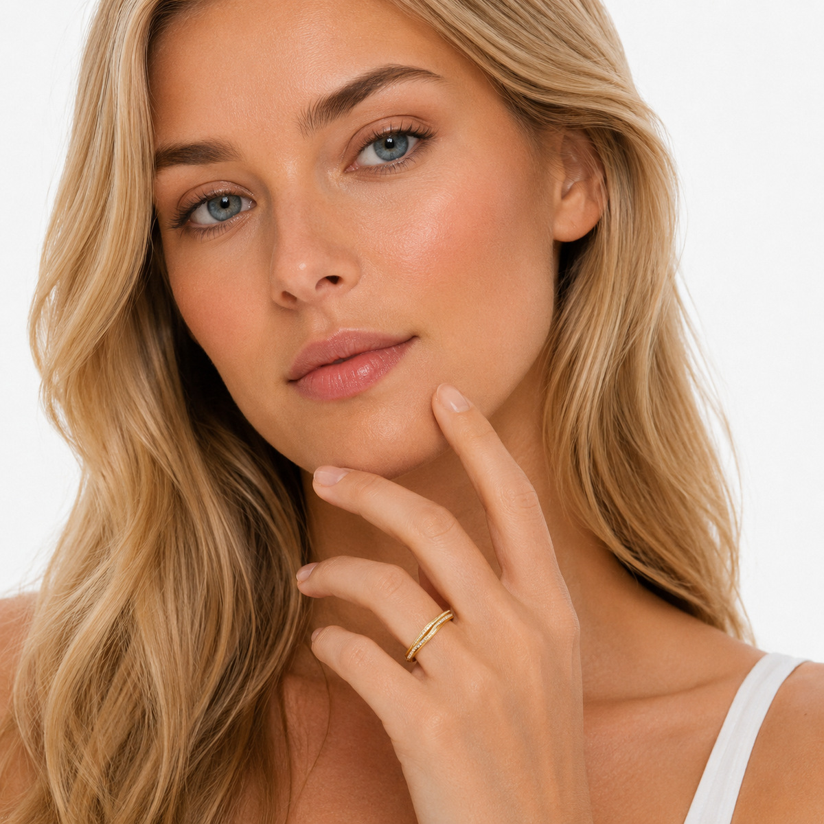 Moissanitt Eternity Ring i S925 Sterling Sølv – 18K Gullbelagt Helix Ring