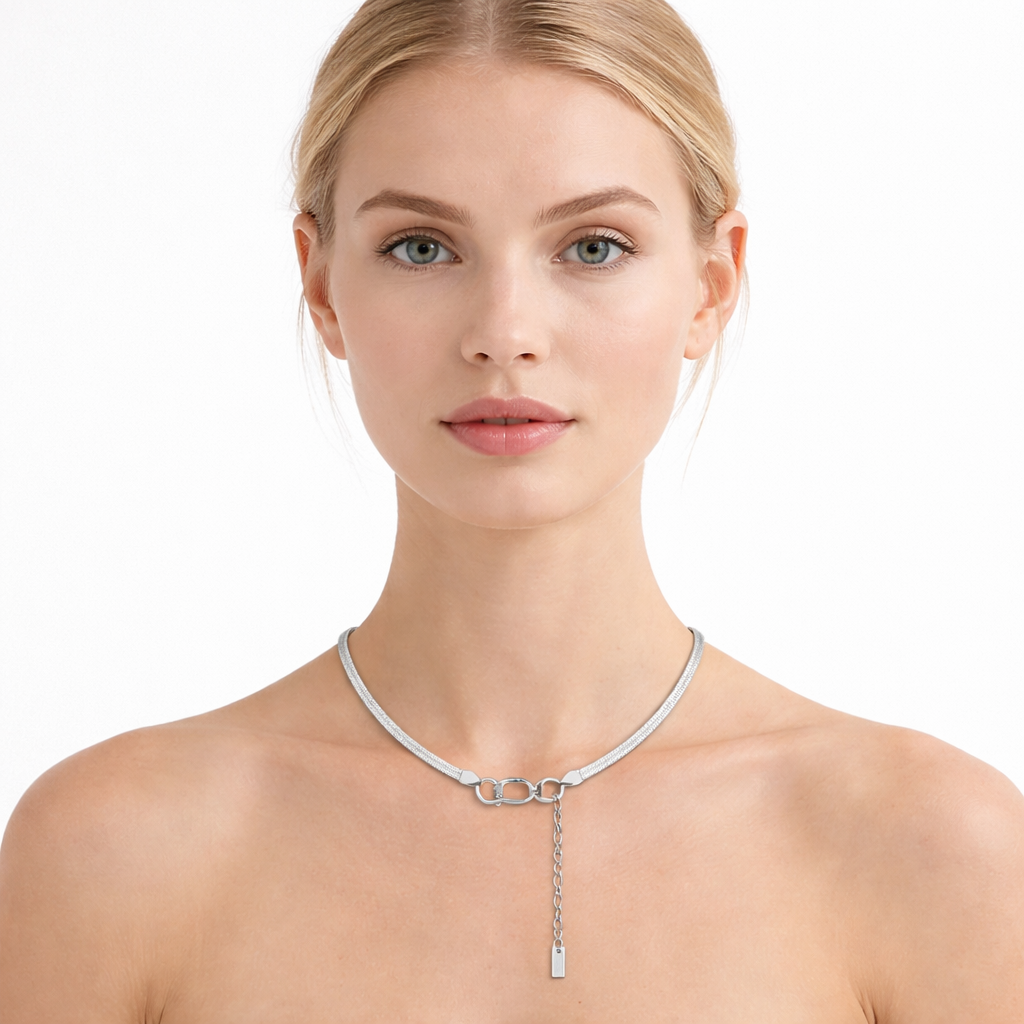 Flat Snake Chain Halskjede i 925 Sterlingsølv – Elegant Choker 3 mm