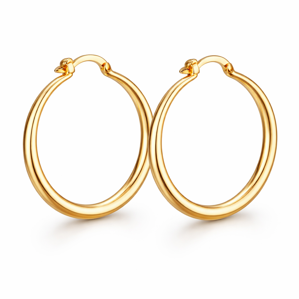 Runde Hoop Øredobber i Gullfarget Metall – Elegant og Tidløst Design til Fest og Hverdag