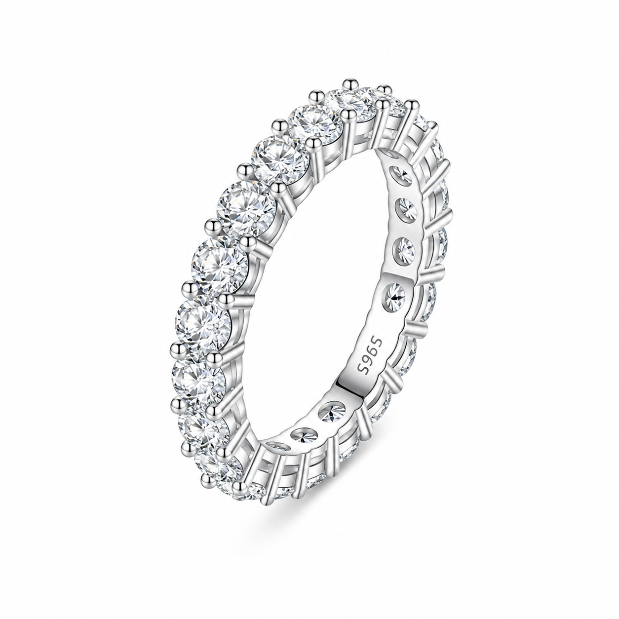 Moissanitt Ring i 925 Sterling Sølv – Elegant Eternity Ring med Glitrende Stener