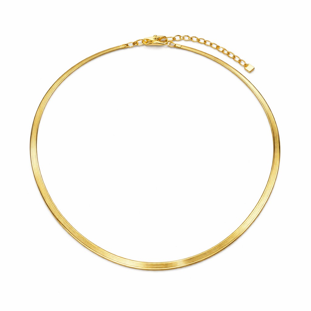 Flat Snake Chain i 925 Sterling Sølv – Elegant Herringbone Halskjede for Dame og Herre | Unisex Choker i Gullfarget Design