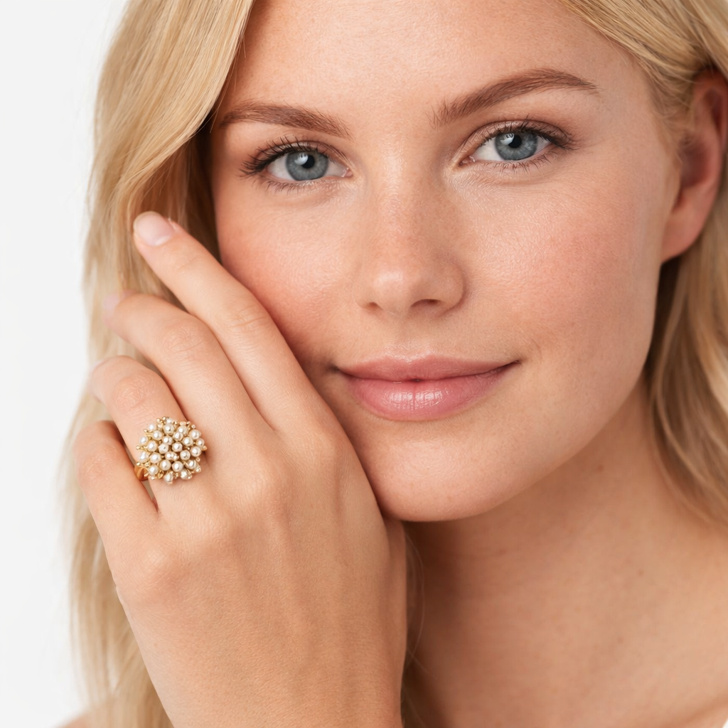 Geometrisk Gullfarget Ring med Perle – Elegant Forlovelses- og Motering for Kvinner