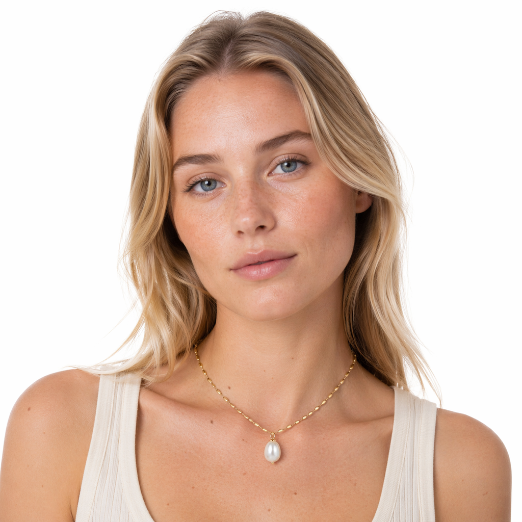 Perle Choker Halskjede – Ekte Perle & 18K Gull Detaljer i Titanium
