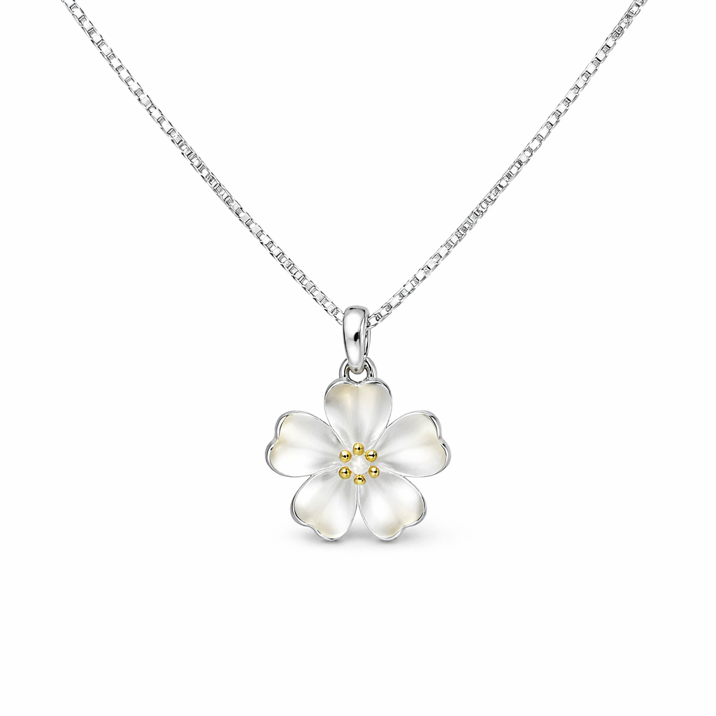 Sølvfarget Kirsebærblomst Halskjede – Romantisk Sakura Anheng | Elegant Choker for Kvinner