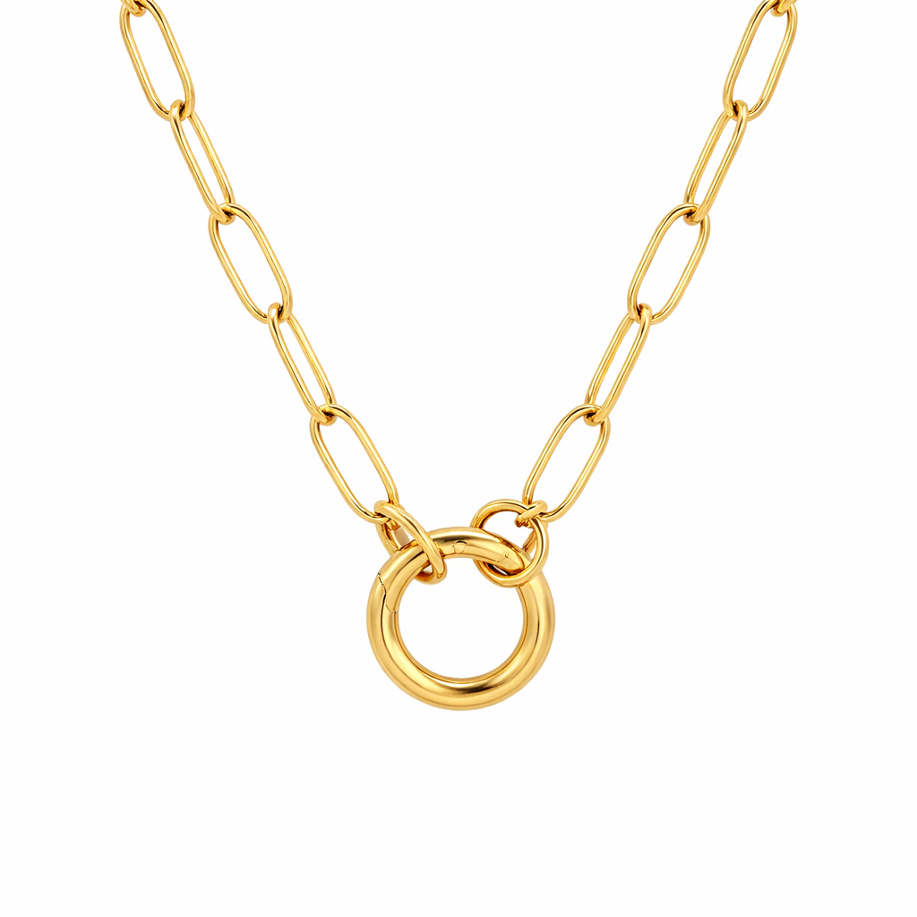 Minimalistisk Halskjede i Rustfritt Stål – Paperclip Chain med Rundt Anheng