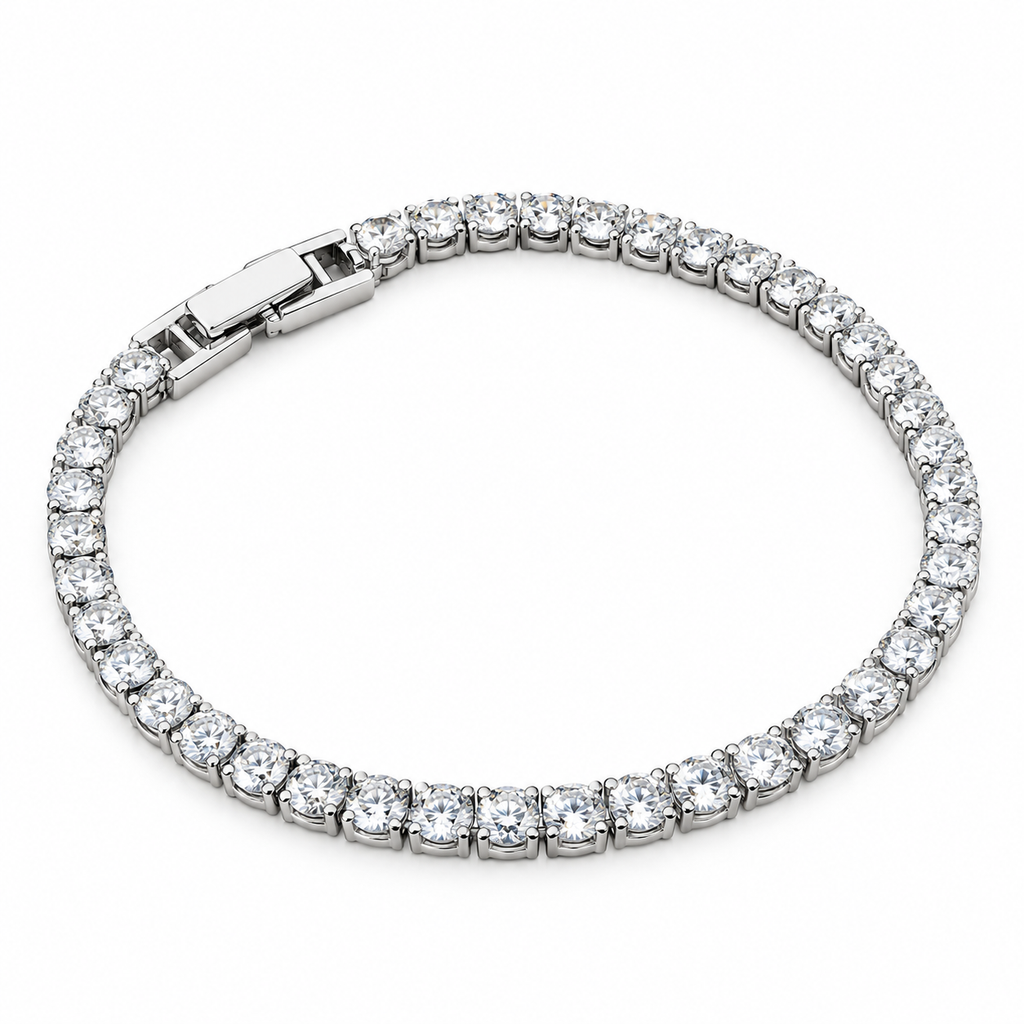 Elegant tennisarmbånd til dame med 4 mm zirkonia – rustfritt stål i gull- eller sølvfarge