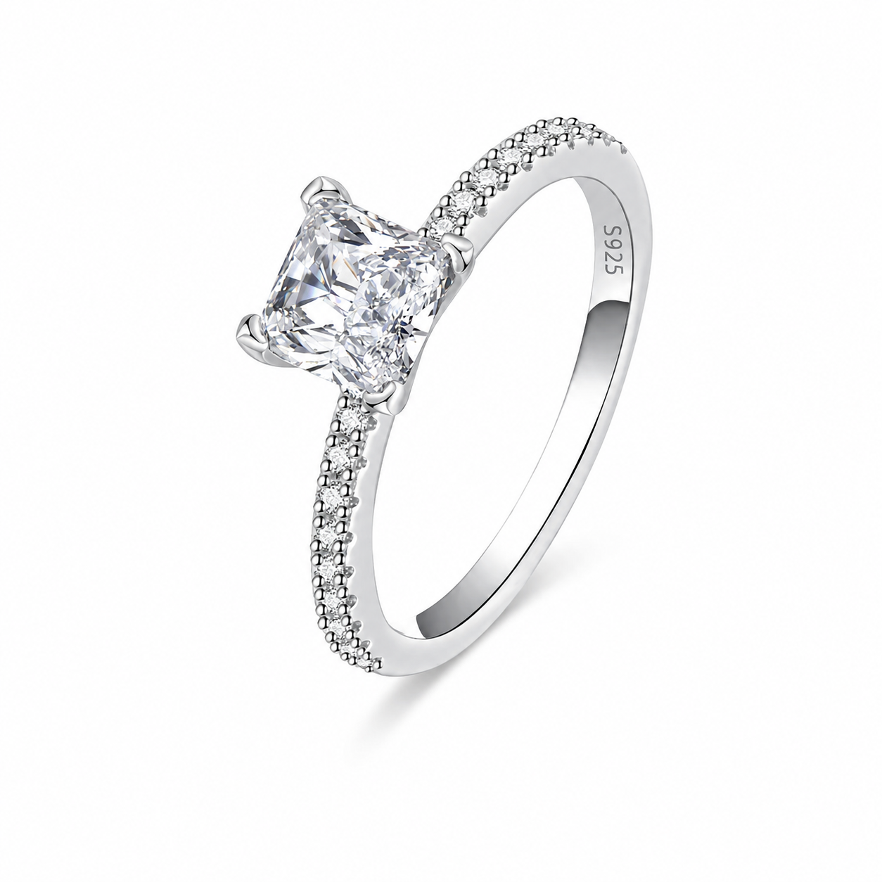 Firkantet Moissanitt Ring i 925 Sterling Sølv – Elegant Solitaire Ring til Dame