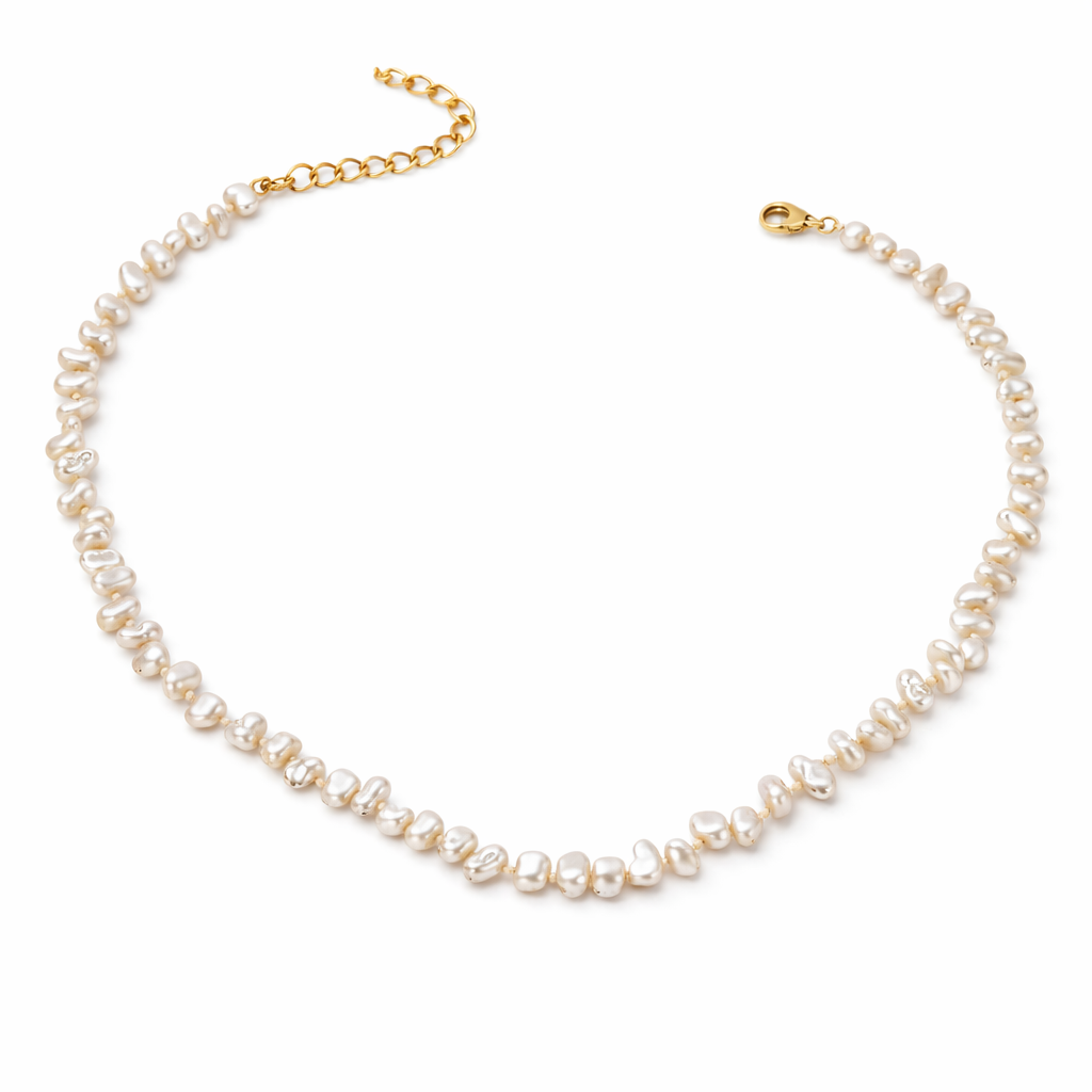 Eksklusivt Smykkesett med 100 % Barokke Ferskvannsperler – 14K Gullfylt Halskjede og Armbånd | Elegant Gavesett til Dame