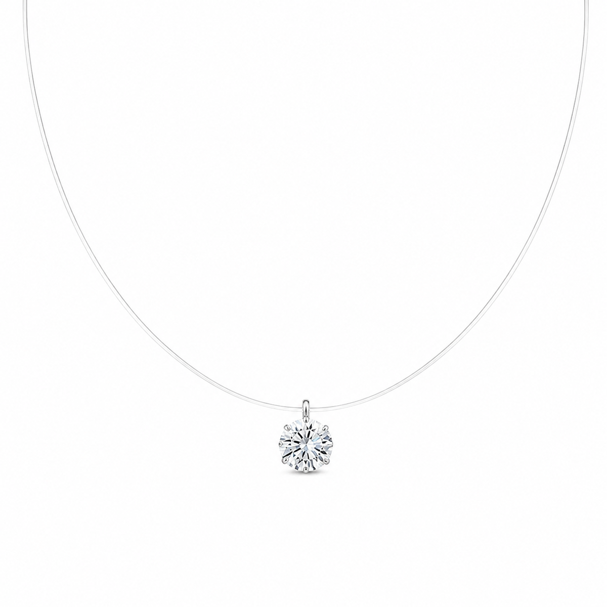 Halskjede med Rund Krystall – Transparent Choker med Enkelt Anheng for Dame