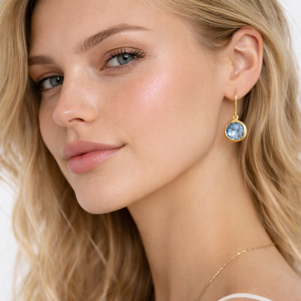 Minimalistiske Blå Runde Dingleøredobber – Delikat og Elegant Smykke for Kvinner