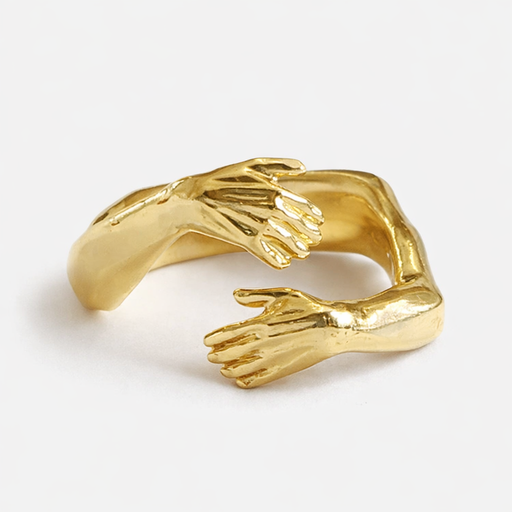 Dobbel “Give Me A Hug” Ring – Justerbar Åpen Vintage Klemring for Dame og Herre