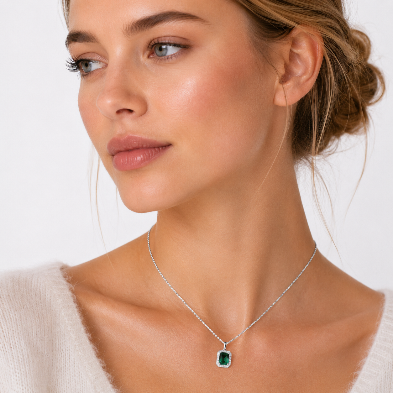 Lab Emerald Halskjede i 925 Sterling Sølv – Vintage Luksussmykke til Dame