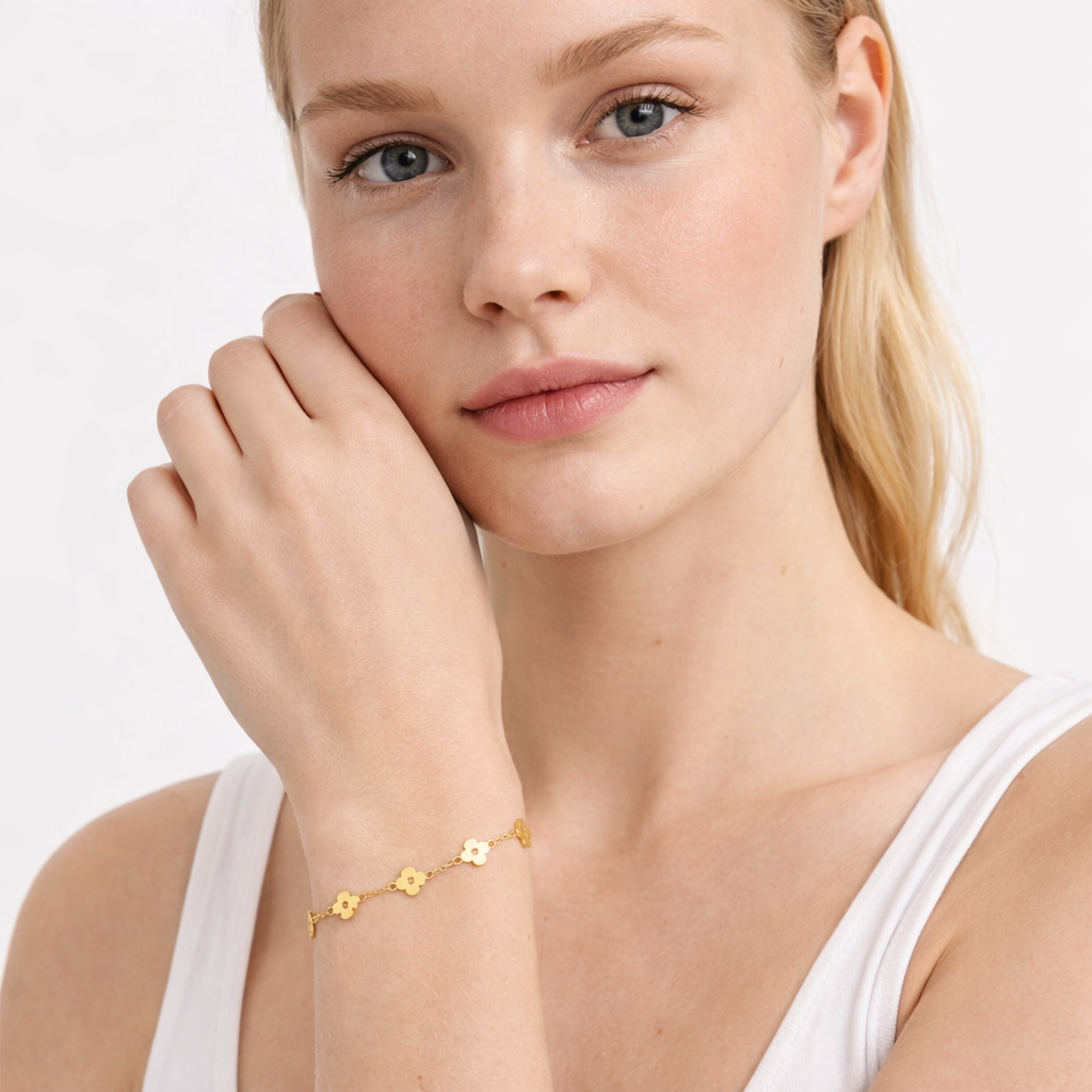 Blomsterarmbånd i Rustfritt Stål – Justerbart Lenke Armbånd med Charms