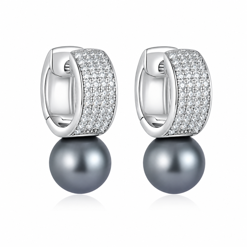 Perleøredobber i 925 Sterling Sølv med Zirkonia – Elegante Øredobber for Dame