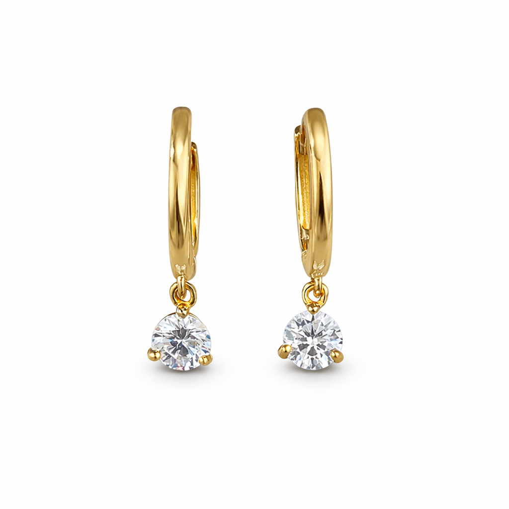 Drop Hoop Øredobber i 925 Sølv med 18K Gullbelegg – 0,3 ct Diamantlook