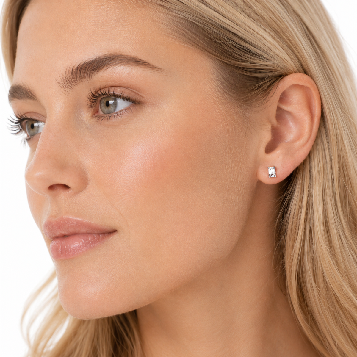 Emerald Cut Zirkonia Øredobber i 925 Sterling Sølv – Hypoallergene Studs for Dame