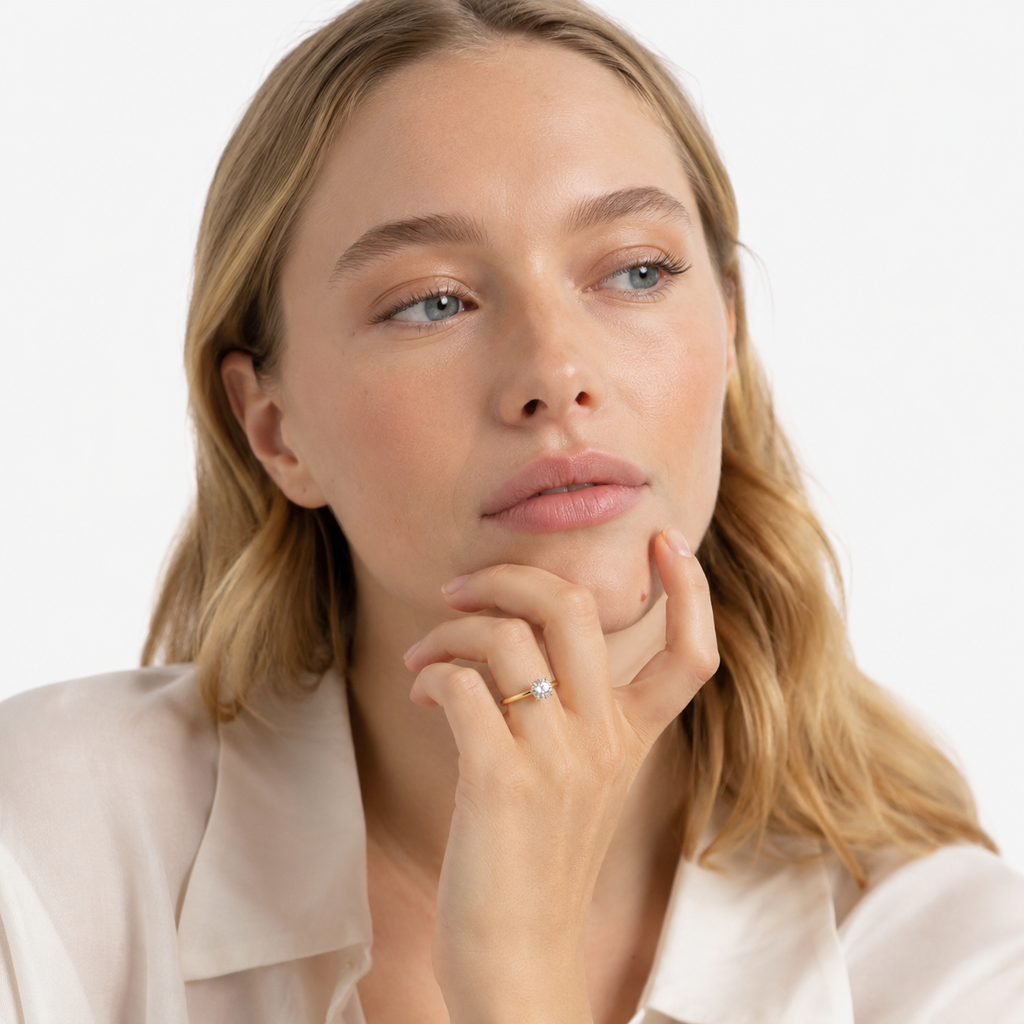 Solitaire Moissanitt Ring til Dame – Gullbelagt Ring med Klassisk 1 CT Sten