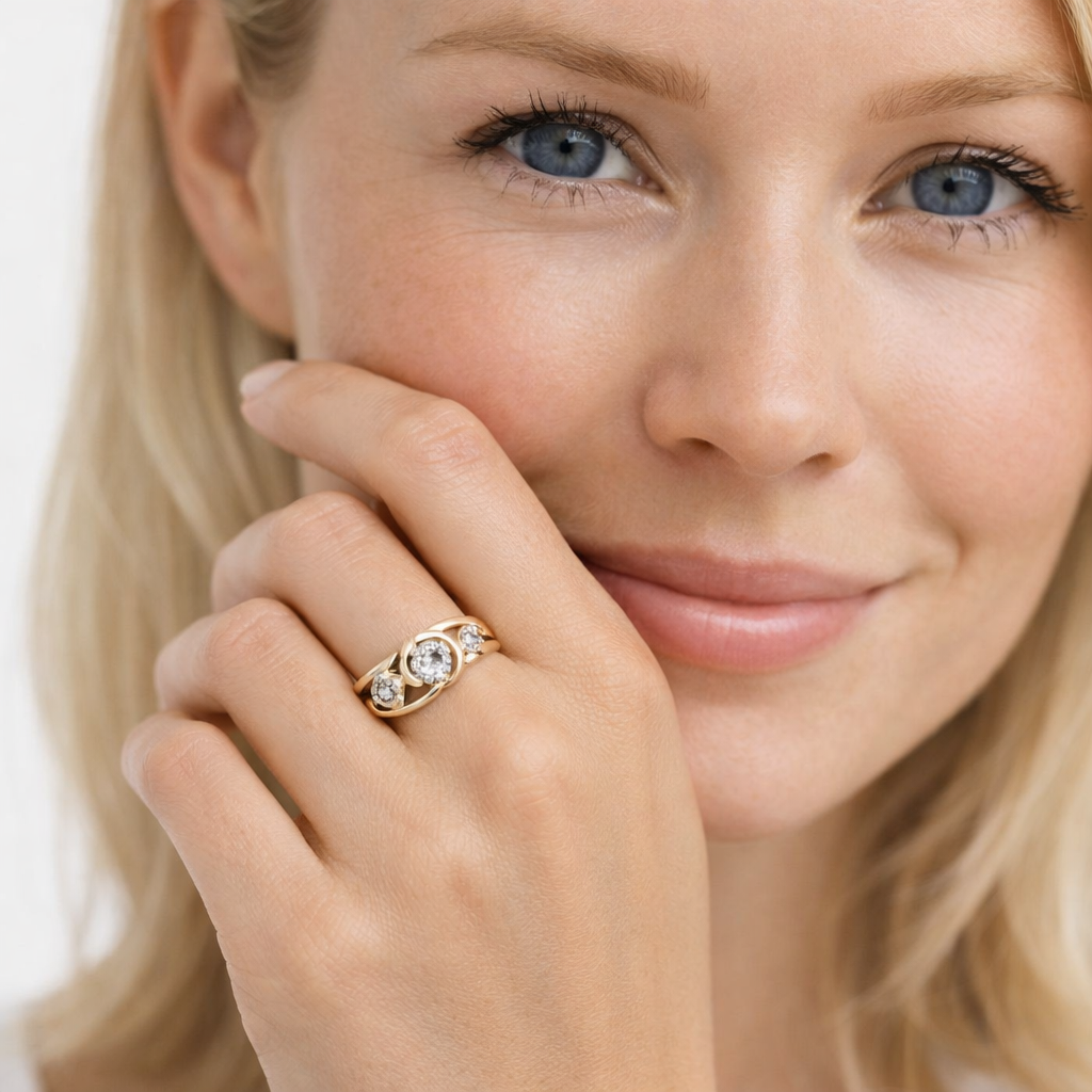 Geometrisk Gullfarget Ring med Rhinsteiner – Elegant og Trendy Smykke for Kvinner