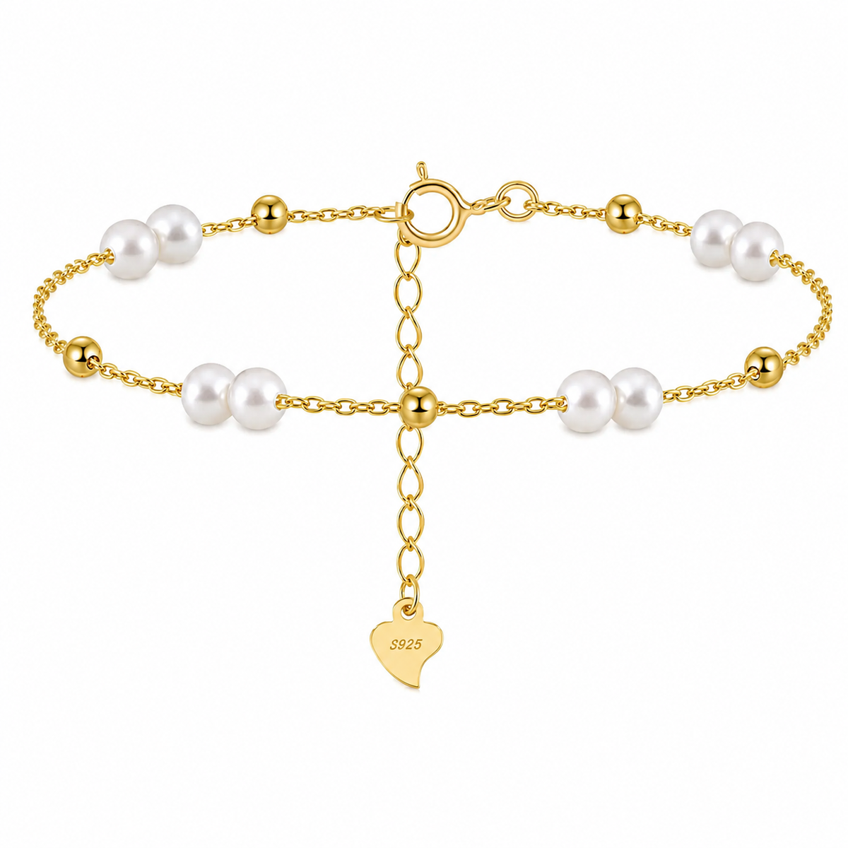 Perlearmbånd i Ekte 925 Sterling Sølv – Vintage 14K Gullbelagt Armbånd for Dame
