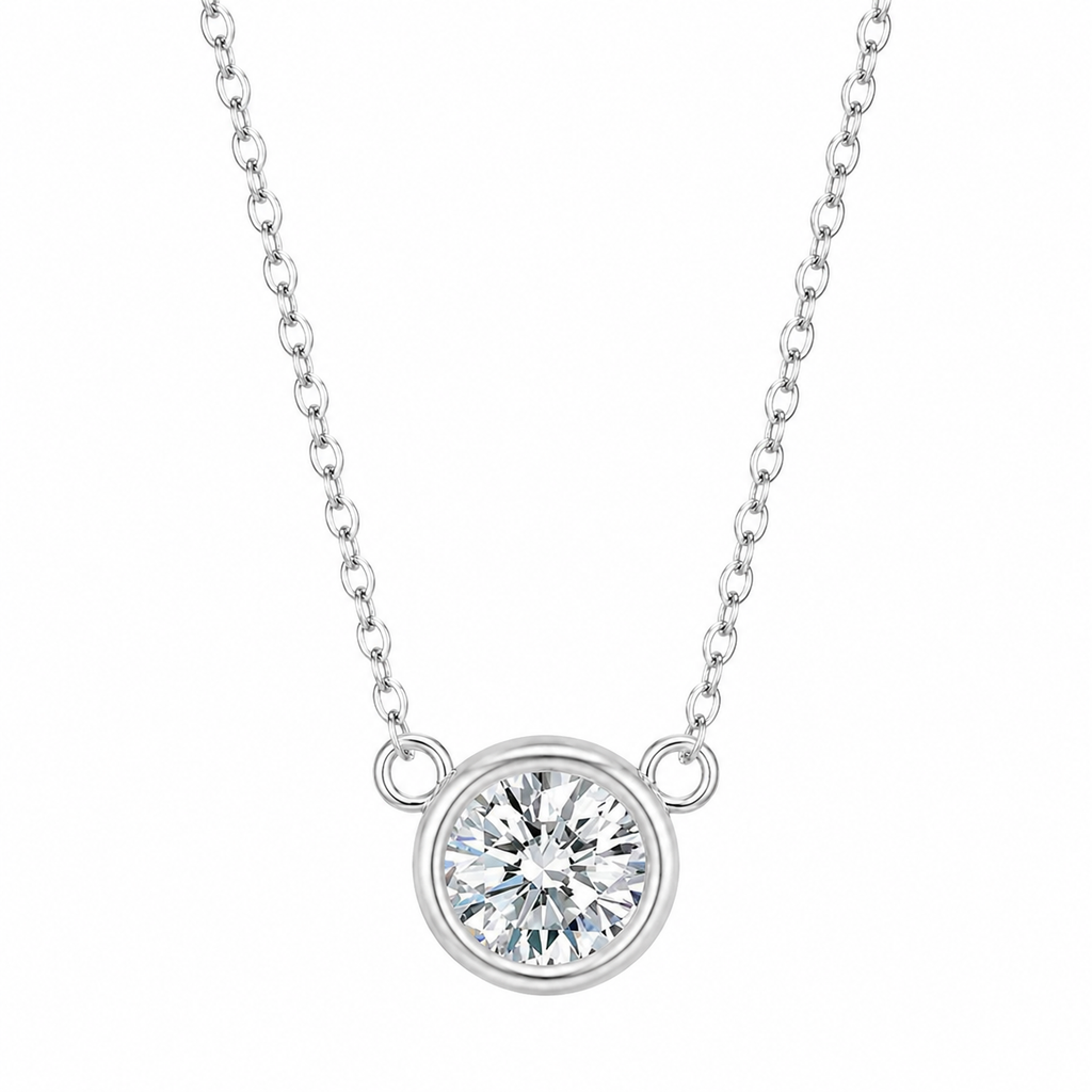 Moissanitt Halskjede i S925 Sterling Sølv – Rundt Anheng 0,5/1 ct for Dame