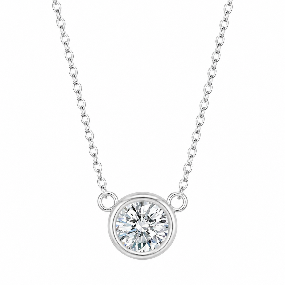 Moissanitt Halskjede i S925 Sterling Sølv – Rundt Anheng 0,5/1 ct for Dame