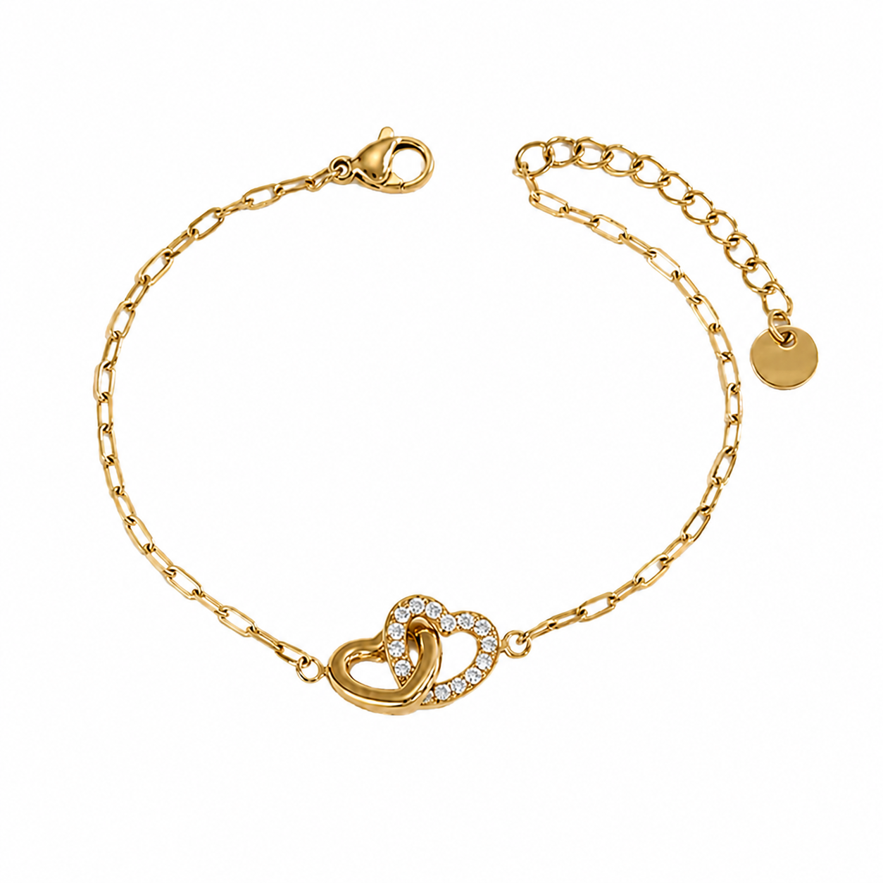 Double Heart Armbånd i Rustfritt Stål – Romantisk Kjedeformet Smykke til Dame